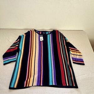 Chaps Linen Aztec Serape 3/4 Sleeve Top Women 1XL NWT